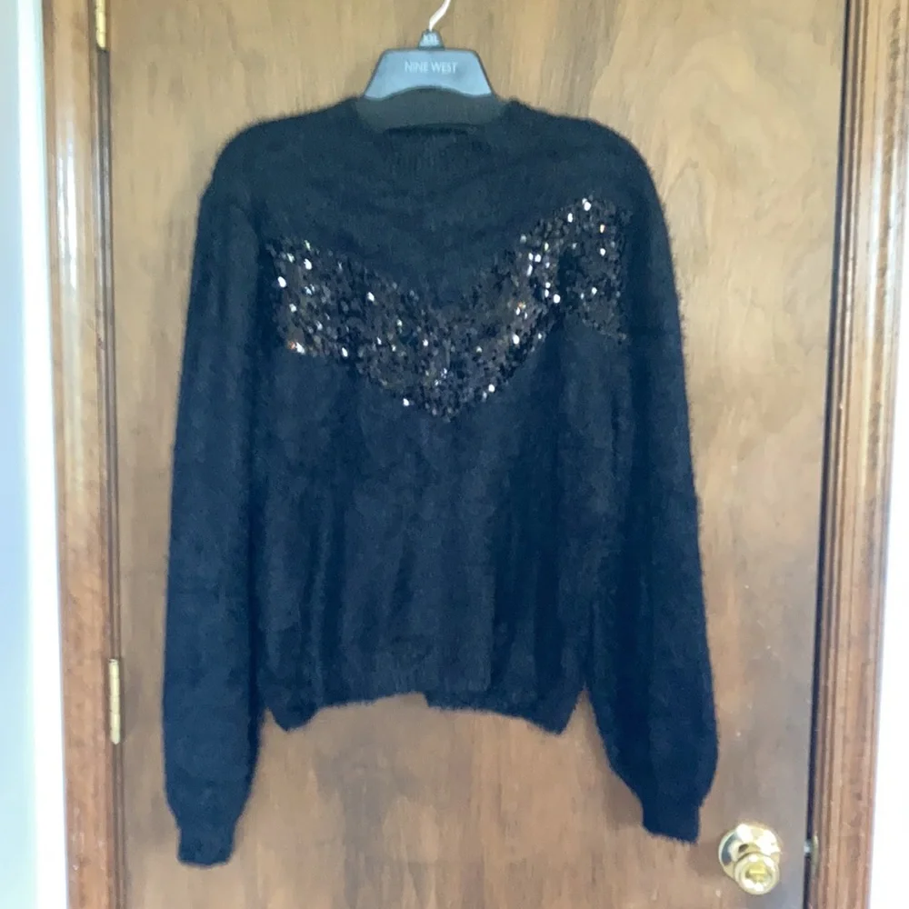 Relist 2/15 ❌ Cara Santana x Nine West black sweater w sequin chevron stripe XL - Picture 4 of 14